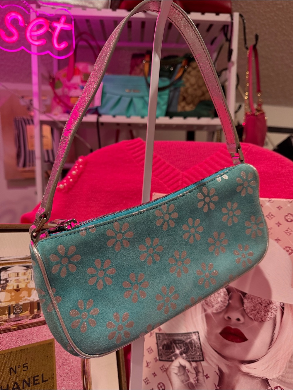 Celine vintage 👛Aqua Floral Shoulder Bag